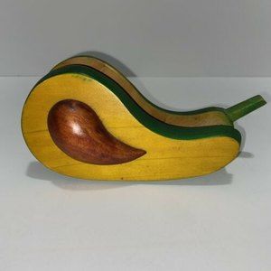 Wood Avocado Napkin Holder Apx 6.5" Green Yellow Eclectic Funky Vegetable Vegan